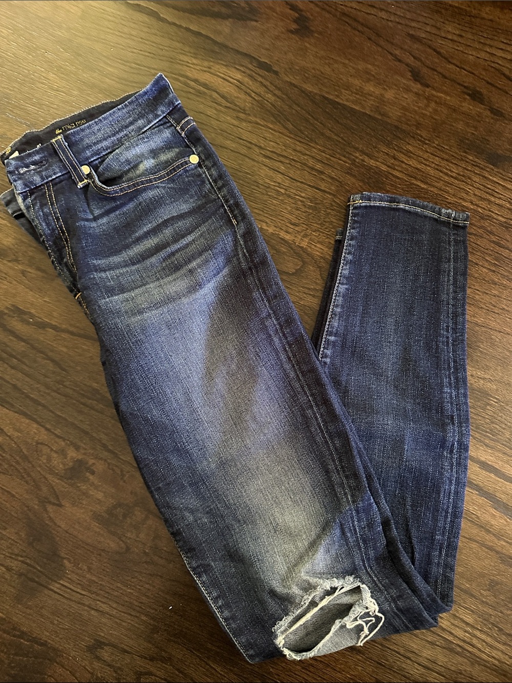 7 For All Mankind Indigo Skinny Jeans with Distressed Hem